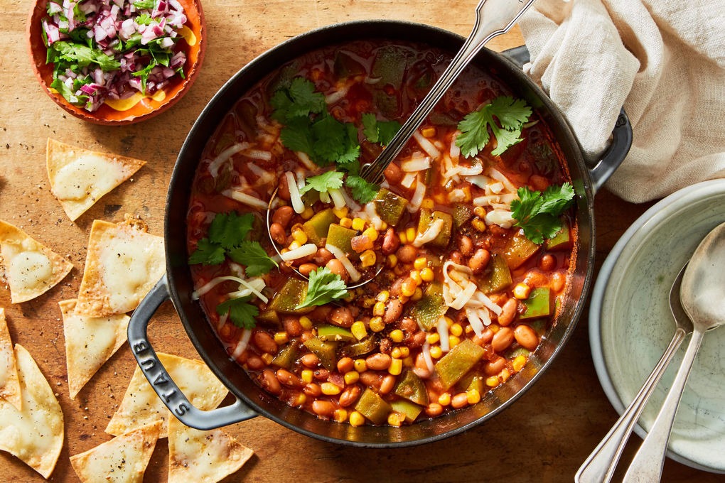 Sopa Tarasca Pinto Bean Soup with Jalapeño Corn Fritters