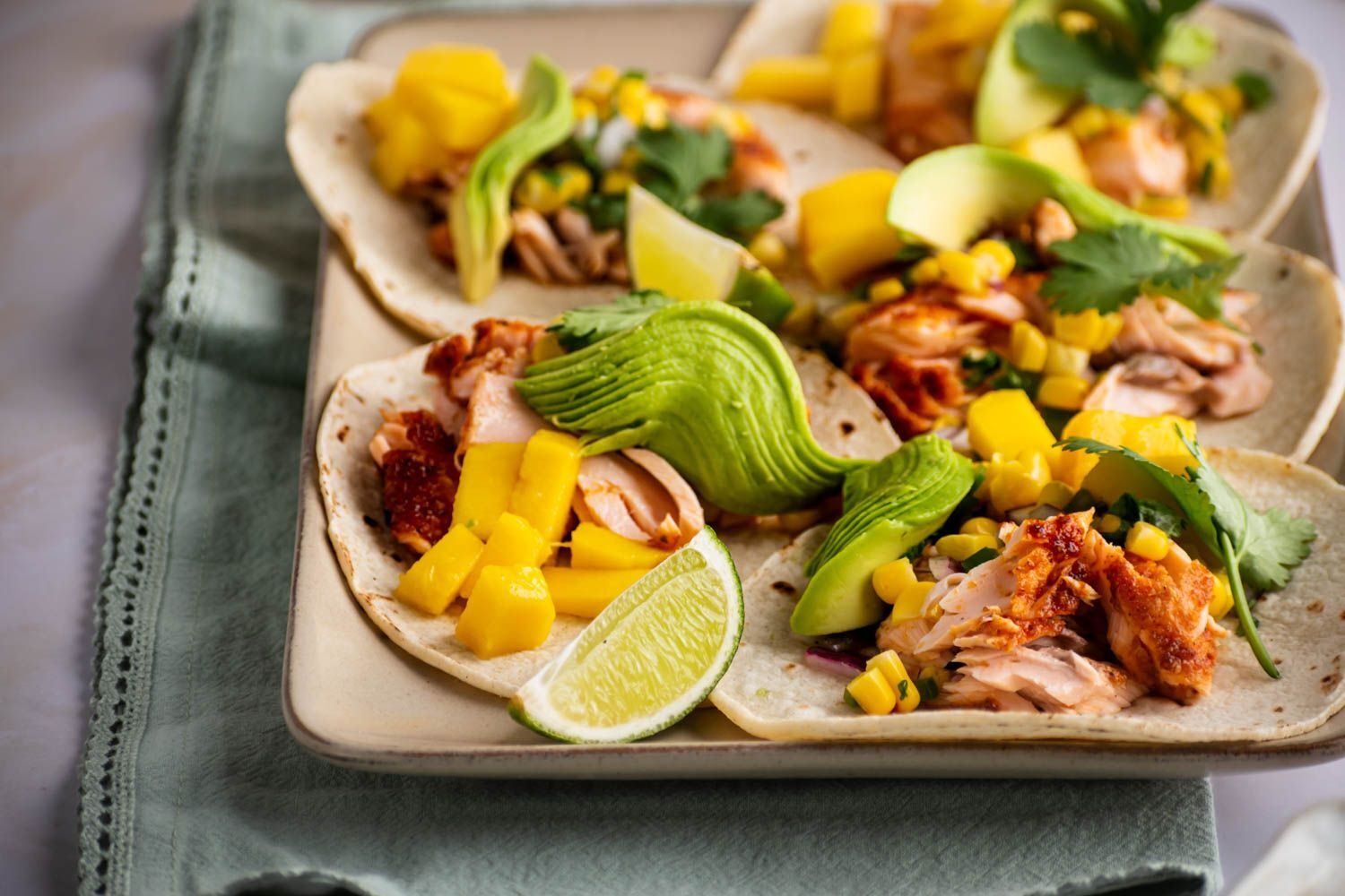 Salmon Tacos with Mango Corn Salsa